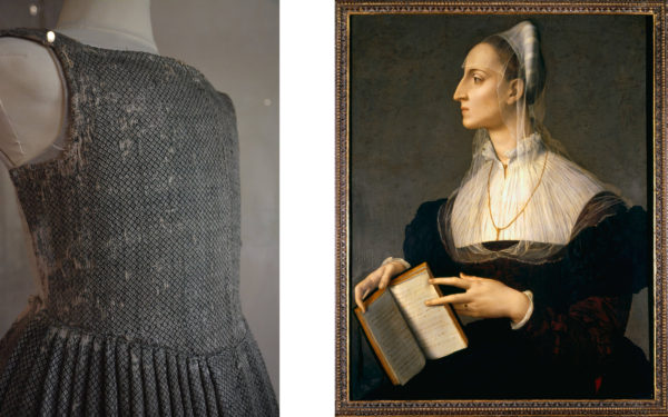 The green diamond twill half-gown and Bronzino's portrait of Laura Battiferri